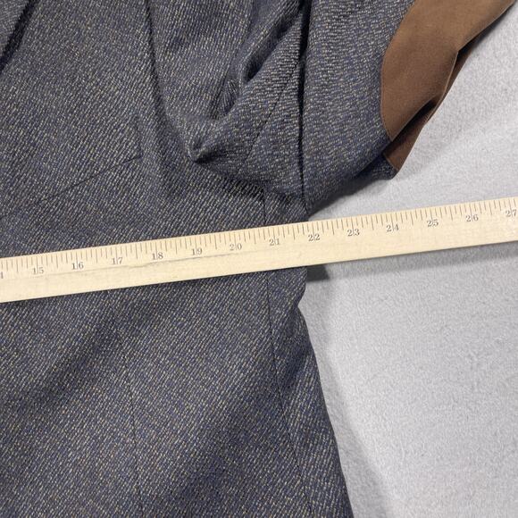 Jack Victor Blazer Mens 42‎ Blue Wool Elbow Patch Sport Coat Herringbone Jacket - Picture 4 of 10